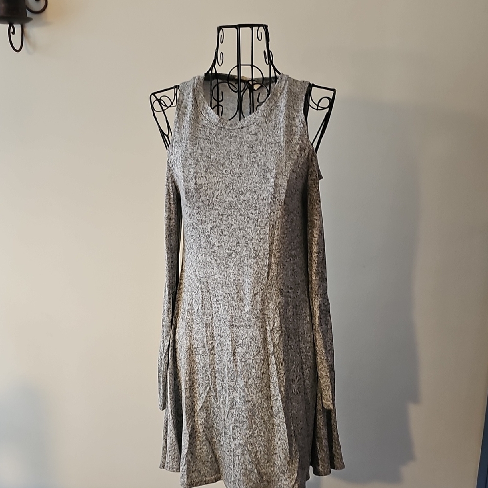 Pinc Marled Grey Cold-Shoulder Knit Mini Dress
